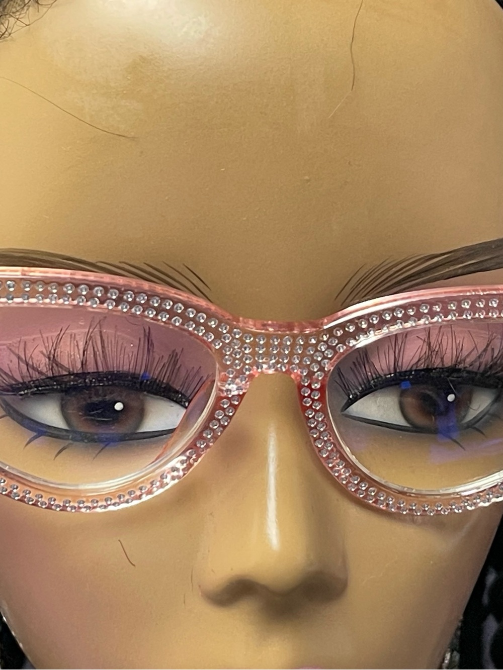 Crystal-Embellished Pink Cat Eye Glasses - Women Accessories